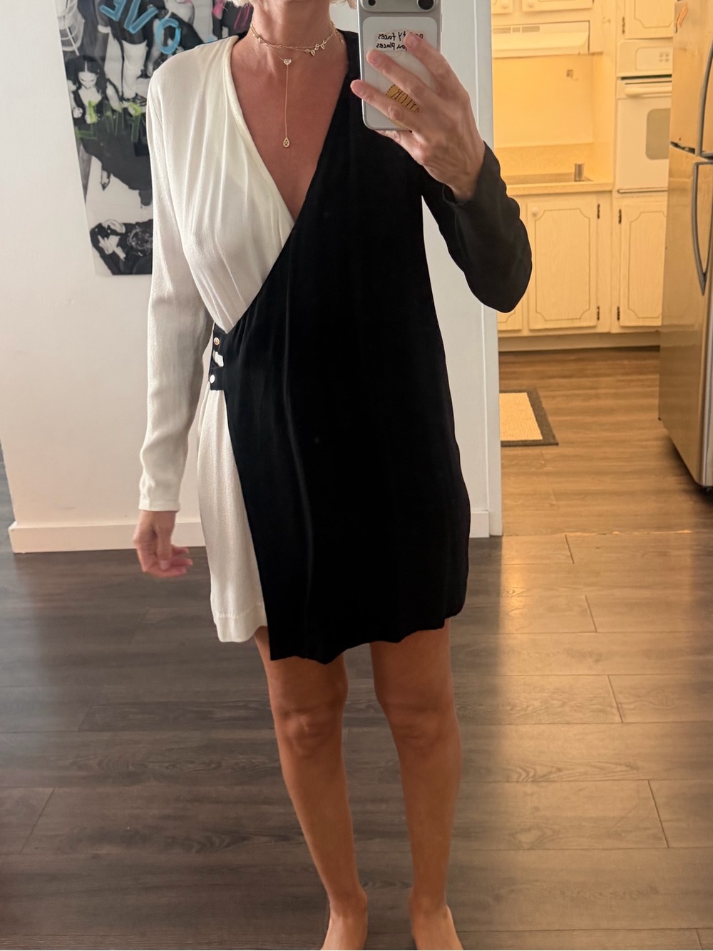 Alice + Olivia Black and White Two-Tone Wrap Mini Dress